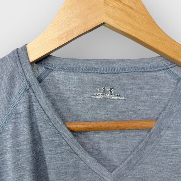 Under Armour Tech Fitness T-Shirt I Womens Large I Gray Short Sleeve V Neck Gym - Picture 3 of 6